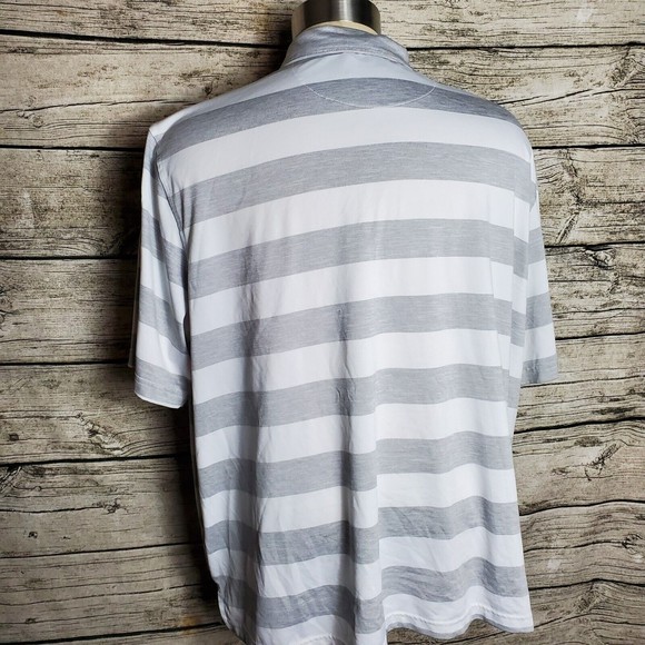 George Mens Golf Polo Shirt White Gray Stripe Short Sleeve Collared Buttons 3XL - Picture 2 of 4